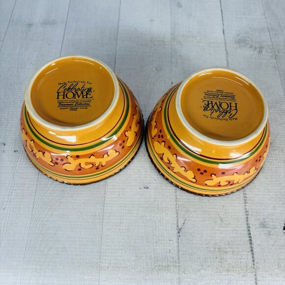 Celebrating Home TUSCAN Orange Yellow Stoneware Footed Soup Cereal Bowls Set 2 - Picture 8 of 16